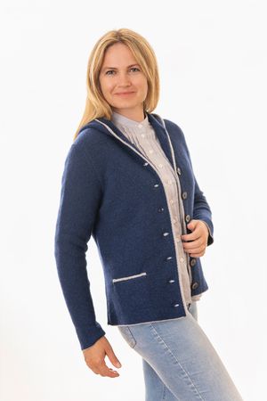 Pezzo D'oro Damenstrickjacke,Kapuze,Merinowolle,blau,nachhaltig aus Bayern Vatertagsangebot