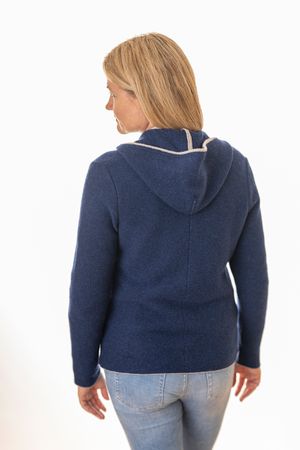 Pezzo D'oro Damenstrickjacke,Kapuze,Merinowolle,blau,nachhaltig aus Bayern Vatertagsangebot