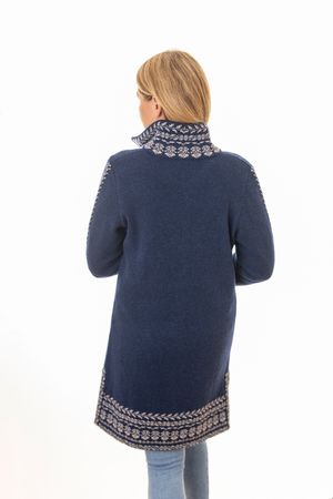 Pezzo D'oro Damenstrickmantel,nachtblau,Strick mit Jacquardbordüre,Doppelstrick,made in Bayern Jubiläumsangebot