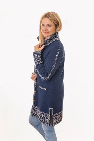 Pezzo D'oro Damenstrickmantel,nachtblau,Strick mit Jacquardbordüre,Doppelstrick,made in Bayern Jubiläumsangebot