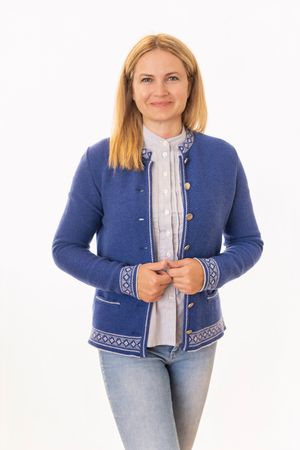 Pezzo D'oro Damentrachtenstrickjacke blau, reine Merinowolle,nachhaltig aus Bayern Top Angebot