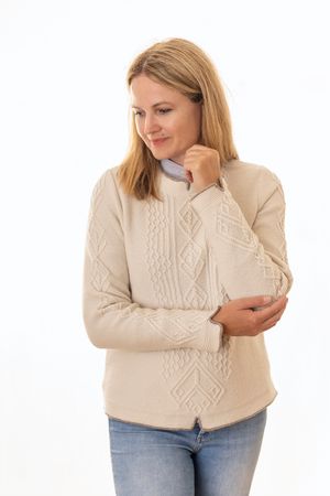 Pezzo D'oro edler Damenwollpullover wollweiss,Trachtenpulli reine Merinowolle, Online Outlet