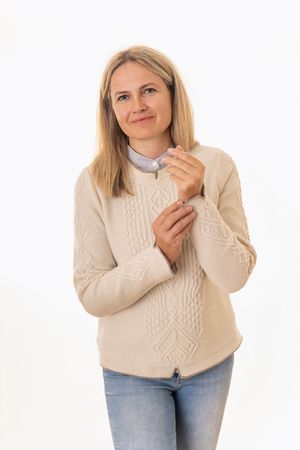Pezzo D'oro edler Damenwollpullover wollweiss,Trachtenpulli reine Merinowolle, Online Outlet