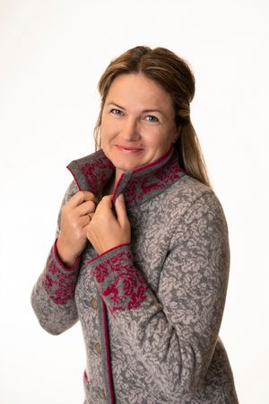 Pezzo D'oro Pezzo D&#039;oro Damenstrickmantel,Grautöne mit dunkelpinken Akzenten, nachhaltig produziert,made in Bayern, Merinowolle Exklusive Angebote