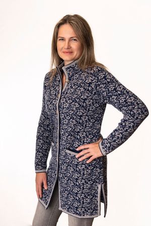 Pezzo D'oro Strickmantel marine/hellgrau,Gehrock, reine Merinowolle, nachhaltig in Bayern produziert Neuheiten