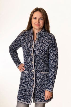 Pezzo D'oro Strickmantel marine/hellgrau,Gehrock, reine Merinowolle, nachhaltig in Bayern produziert Neuheiten