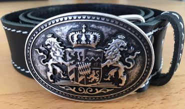 Pezzo D'oro Bayern-Gürtel Büffelleder schwarz inkl. Schließe mit Bayern-Wappen altsilber Tiefpreis