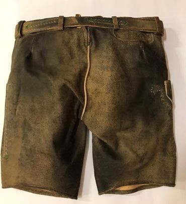 Pezzo D'oro Herrentrachtenlederhose kurz,braun antik finish,beige/grün bestickt,Größe 50 Begrenztes Angebot