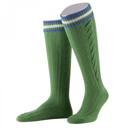Pezzo D'oro Kniestrumpf mit zwei handgezogenen Zöpfen und Ringel in smaragd/mittelblau/beige Black Friday
