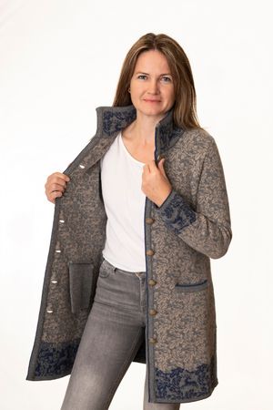 Pezzo D'oro Pezzo D&#039;oro Strickmantel in grau/blau gemustert, reine Wolle, hergestellt in Bayern, dicker warmer Wollmantel für Outdoor Kauf eins, bekomm eins gratis