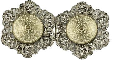 Pezzo D'oro Schürzenschließe, Dirndlschließe, altsilber mit altgold/weiß Sonderangebote