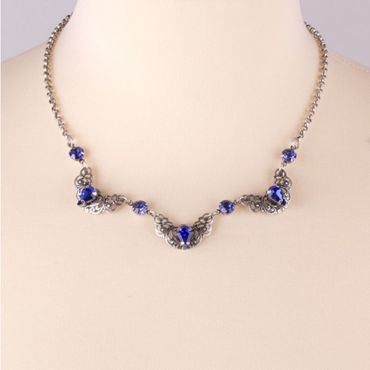 Pezzo D'oro Trachtencollier altsilber mit royalblau funkelnden Schmucksteinen, nickelfrei Bis zu 65% Rabatt