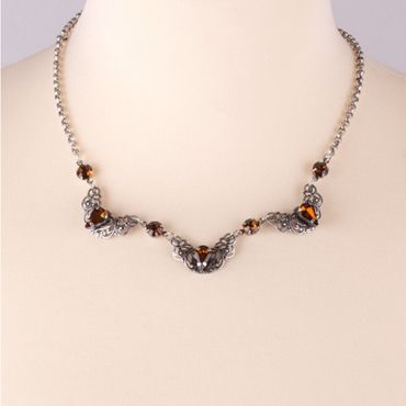 Pezzo D'oro Trachtencollier, altsilber mit goldbraunen funkelnden Schmucksteinen, nickelfrei Sonderangebot der Fabrik