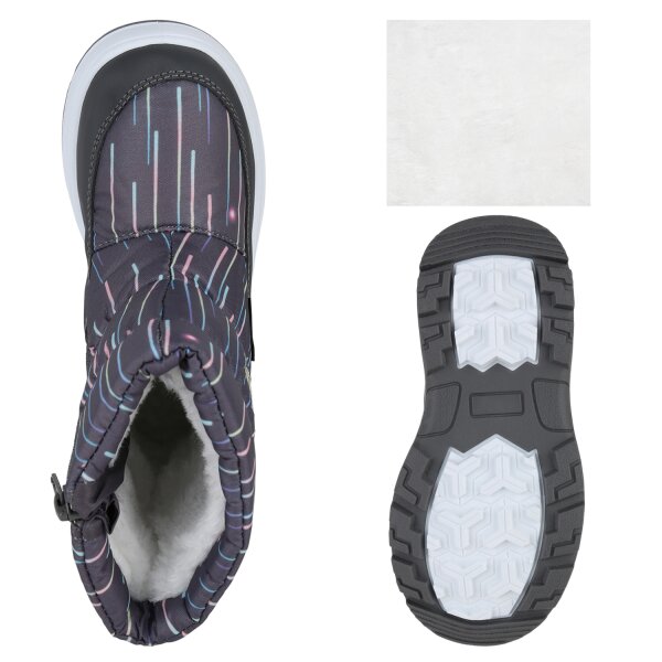 Stiefelparadies Kinder Winter Boots in Dunkelgrau Silber Muster Muttertagsangebot