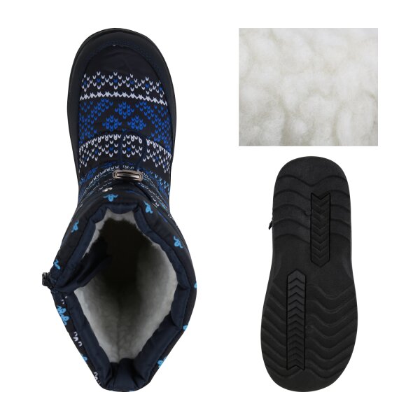 Stiefelparadies Kinder Winter Boots in Dunkelblau Hellblau Weiss Muster Blitzangebot