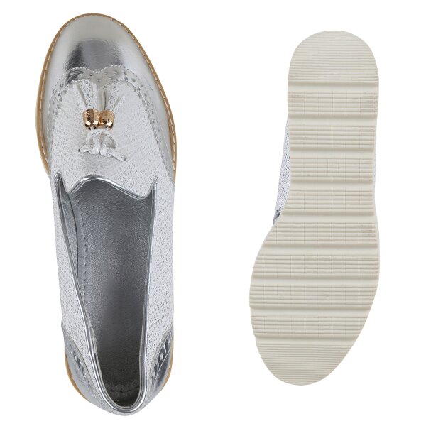 Stiefelparadies Damen Loafers in Silber Sonderangebote