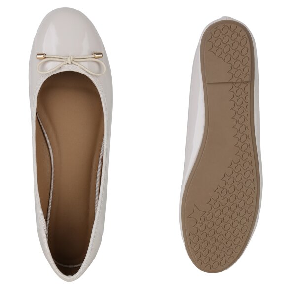Stiefelparadies Damen Übergrößen Klassische Ballerinas in Beige Lack Letzter Tag