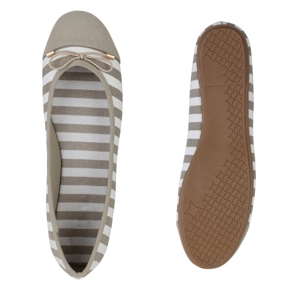 Stiefelparadies Damen Übergrößen Klassische Ballerinas in Grau Weiss Bis zu 60% Rabatt