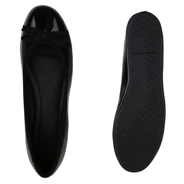 Stiefelparadies Damen Übergrößen Klassische Ballerinas in Schwarz Lack Sonderangebot der Fabrik
