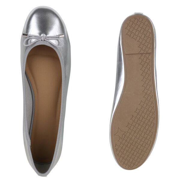 Stiefelparadies Damen Übergrößen Klassische Ballerinas in Silber Vierteljährliche Förderung