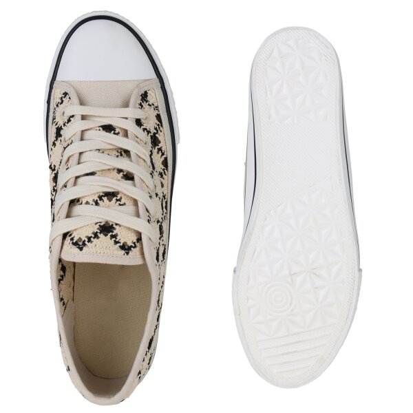 Stiefelparadies Damen Übergrößen Sneaker Low in Beige Schwarz Clearance-Verkauf