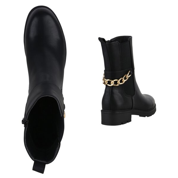 Stiefelparadies Damen Übergrößen Klassische Stiefeletten in Schwarz 50% Rabatt für begrenzte Zeit