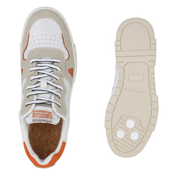 Stiefelparadies Herren Sneaker Low in Weiss Beige Orange Sonderangebot