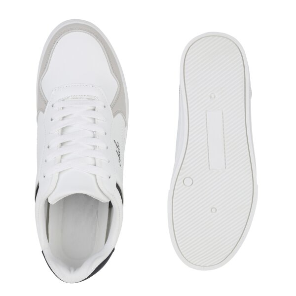 Stiefelparadies Herren Sneaker Low in Weiss Dunkelblau Große Rabatte