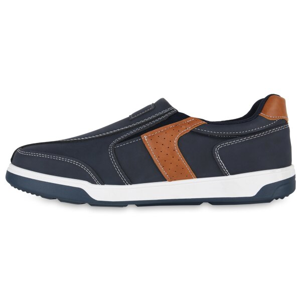 Stiefelparadies Herren Slip Ons in Dunkelblau Hellbraun Fabrikladen