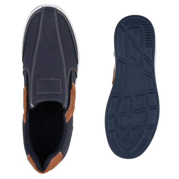 Stiefelparadies Herren Slip Ons in Dunkelblau Hellbraun Fabrikladen