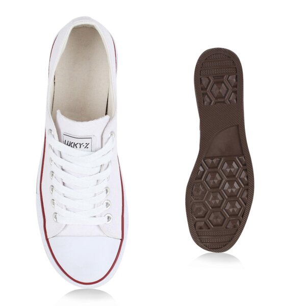 Stiefelparadies Herren Sneaker low in Weiss Rotstreifen Lucky Kostenloser Versand