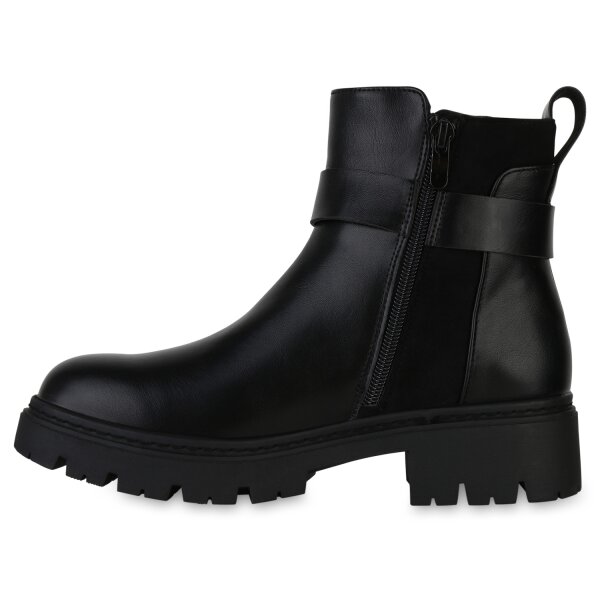 Stiefelparadies Damen Biker Boots in Schwarz Sonderangebot
