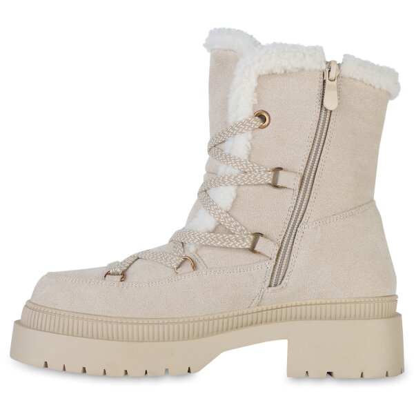 Stiefelparadies Damen Schnürstiefeletten in Beige Flash Sale