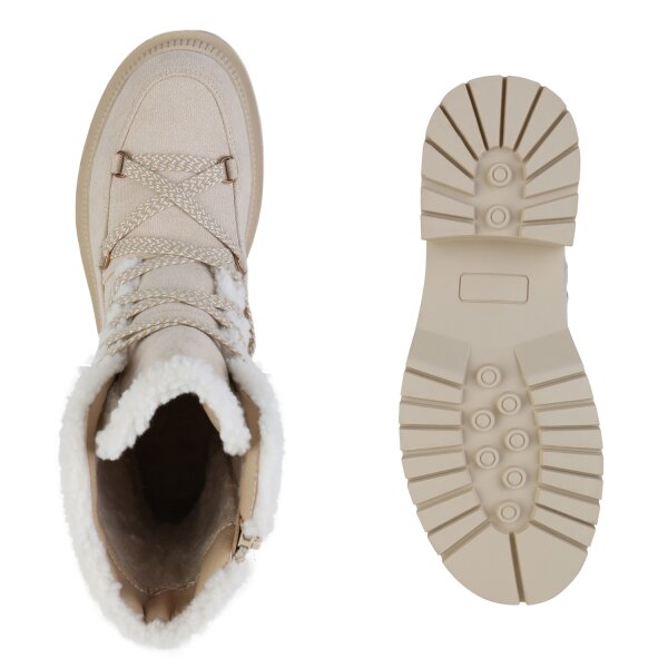 Stiefelparadies Damen Schnürstiefeletten in Beige Flash Sale