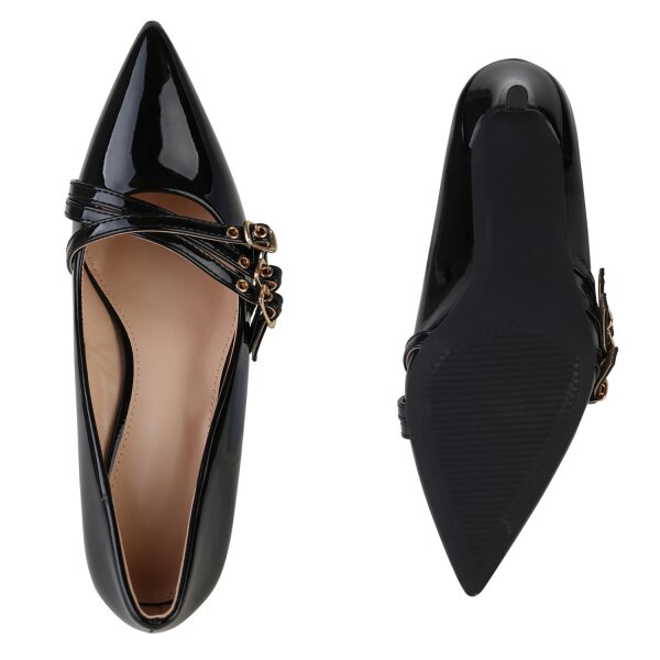 Stiefelparadies Damen Spitze Pumps in Schwarz Lack Black Friday