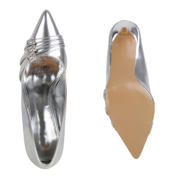 Stiefelparadies Damen Spitze Pumps in Silber Cyber Monday