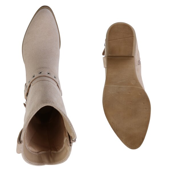Stiefelparadies Damen Cowboy Boots in Beige Velours Osterangebot