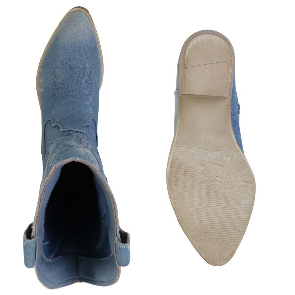 Stiefelparadies Damen Cowboy Boots in Hellblau Muttertagsangebot