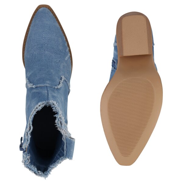 Stiefelparadies Damen Cowboy Boots in Hellblau Vatertagsangebot