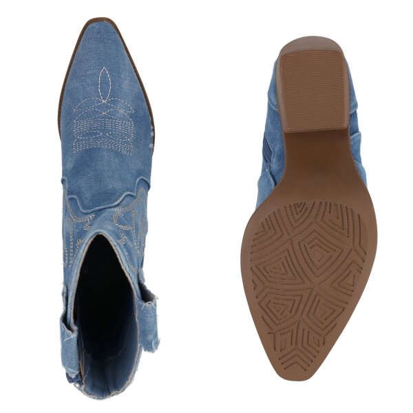 Stiefelparadies Damen Cowboy Boots in Hellblau Denim Valentinstagsangebot