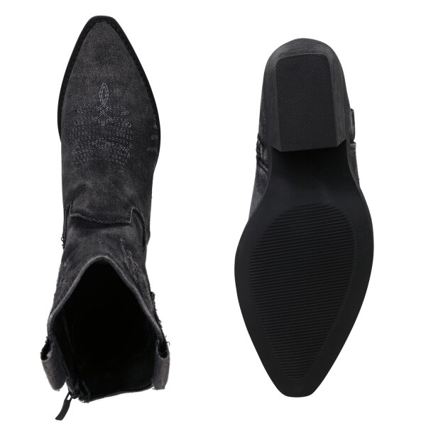 Stiefelparadies Damen Cowboy Boots in Schwarz Denim Lagerräumung
