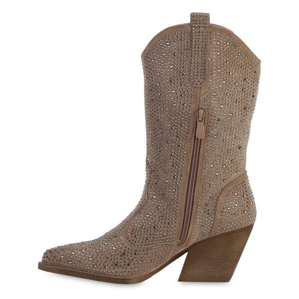 Stiefelparadies Damen Cowboystiefel in Khaki Neueste Mode