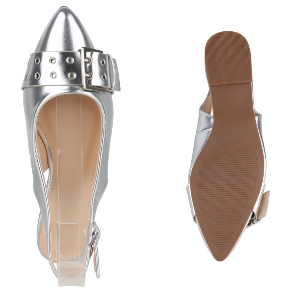 Stiefelparadies Damen Sling Ballerinas in Silber Zeitlich begrenztes Angebot