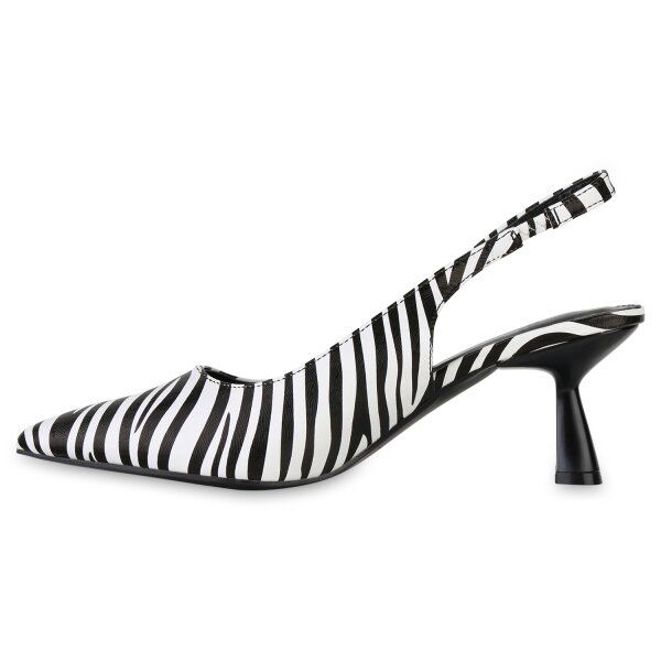 Stiefelparadies Damen Slingpumps in Schwarz Weiss Zebra Große Rabatte