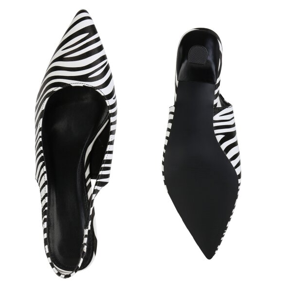 Stiefelparadies Damen Slingpumps in Schwarz Weiss Zebra Große Rabatte