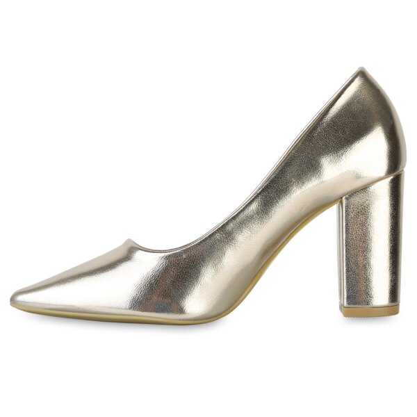 Stiefelparadies Damen Spitze Pumps in Gold Neuheiten