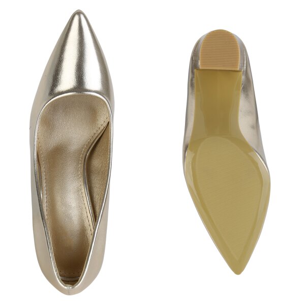 Stiefelparadies Damen Spitze Pumps in Gold Neuheiten