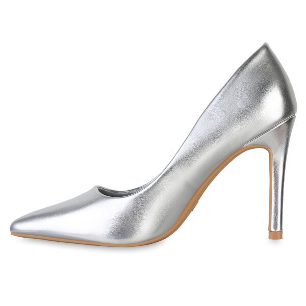 Stiefelparadies Damen Spitze Pumps in Silber Bestseller