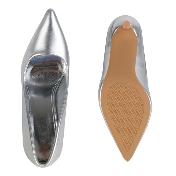Stiefelparadies Damen Spitze Pumps in Silber Bestseller