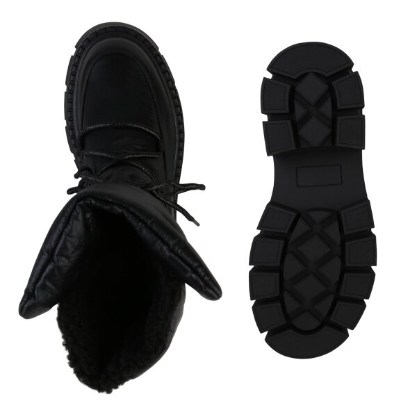 Stiefelparadies Damen Plateau Boots in Schwarz Super Sparpreis